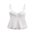 Dettaglio del top a canotta bianco con spalline annodate e bordo a balze - XS / Bianco