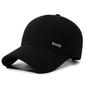 Klassische schwarze Herren Baseballkappe aus dickem Wollstoff mit silbernem Logo - Verstellbar / Schwarz