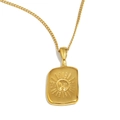 18K gold plated celestial necklace featuring a vintage sun face rectangular pendant - Gold