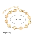 Elegant gold-plated smiley face link bracelet with adjustable lobster clasp and extension - Gold Smiley Disk Bracelet (0117-Gold)