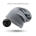 Blue-grey waffle knit slouchy beanie for women with warm fleece lining for winter - Fleece Lined Blue Grey