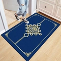 Dunkelblaue Fußmatte mit goldenem Fu-Zeichen und chinesischem Knoten auf Holzboden - 60*90cm / Blau - Sicherer Durchgang Knoten Stil