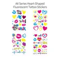 Neon heart tattoo stickers with red lips and Cupid's arrow for party and body art decor - Full Combo Set (AX001-004)
