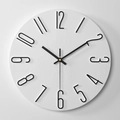 Minimalist white wood grain wall clock with artistic black 3D numbers and metal hands - White with Black Letters