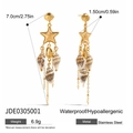 Boucles d'oreilles bohèmes en acier inoxydable doré avec étoile de mer et pampille - Style de Gland de Coquille d'Étoile de Mer (JDE0305001)