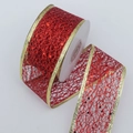 Red glitter mesh holiday ribbon with golden edges and sequins on a roll - 5cm*10 Yards / Red