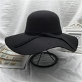 Klassischer schwarzer Wollfilz-Fischerhut mit breiter Krempe und eleganter Schleife - Schwarz (10cm Krempe)