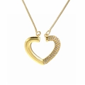 Elegant gold-plated hollow heart pendant necklace with shimmering zircon accents - Gold Pendant-Half White Zirconia Half Polished