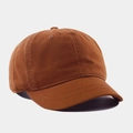 Detailed macro view of dark brown cotton twill baseball cap with six-panel stitching - Adjustable / Caramel color