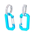 Vintage style silver hoop earrings with bright blue rectangular pendants and cubic zirconia - Blue