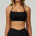 Schwarzer Sport-BH mit überkreuztem Rücken und schmalen Trägern für Yoga und Fitness - S / Premium Schwarz