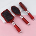 Set di 3 spazzole per capelli antistatiche in bambù rosso perlato con massaggio ad aria - Set di 3 spazzole per capelli - Rosso