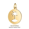 Golden stainless steel round pendant with hollow coconut tree design and size info - Palm Tree Hollow-Gold (14.5x20mm) / 5 Pcs/Pack