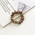 Classic leopard print scrunchie in dark brown and tan with pleated silk texture - Beige Brown Leopard
