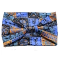 Ethnic wide knot headband with African tribal geometric patterns in blue and orange - Style 97