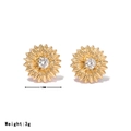 Elegant 13mm golden sunflower stud earrings with sparkling crystals and minimalist design - Gold