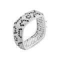 Close-up of square ring with black and white pavé cubic zirconia leopard pattern detail - Square (VJ612) / Silver