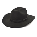 Classic black wide-brim felt fedora with a dark brown leather band and silver buckle detail - M (56-58cm) / Black