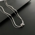 Double-layered stainless steel necklace with silver snake chain and zircon ring pendant - Double Layer Luck Style (820) / Silver