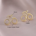 Golden bicycle earrings with zircon stones and high-quality 3-layer gold plating - Bicycle Style (EM01-4)