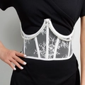 Elegante cinturón corsé de encaje blanco para mujer con cadenas de perlas y bordados - Blanco con perlas / Blanco
