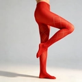 Détail de collants rouges avec motif losange blanc et coupe élastique ajustée - Taille Unique (45-75kg) / Rouge