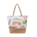Canvas tote bag with colorful sea life pattern and natural jute textured base - Style 3/Ocean Creatures