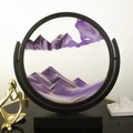 Deep purple and white sand art liquid motion hourglass in a sleek black frame - 12 Inch Rotate Purple