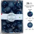 Set de 26 boules de Noël bleu foncé avec finitions brillantes et pailletées - Lot de 26 / Bleu Foncé