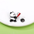 Cartoon panda baseball enamel pin badge with red bat accessory on green background - Baseball (C2536-9)