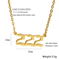 Detailed size specifications for a gold-plated 222 angel number stainless steel necklace - 222