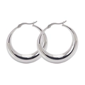 Close-up of high-polished silver crescent hoop earrings showing the secure clasp detail - 40mm / Flat Pin / Steel