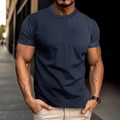 Slim fit men's navy blue waffle knit short sleeve t-shirt for summer sports wear - S / Tops / Navy Blue