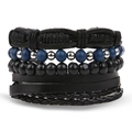 Men's multi-layer leather bracelet set with blue beads and silver accents - Blue Silver Bead Leather (HS1598-35)