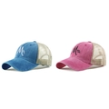 Mr. and Mrs. embroidered mesh trucker caps in blue and pink washed cotton style - One Size / Blue + Rose Red