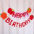 Red Happy Birthday banner with persimmon ornaments and lucky Chinese characters - Peaceful Joy Birthday Banner