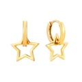 Polished S925 silver needle double hoop earrings with hollow star pendants for women - Gold Hollow Star