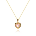 Pink heart zircon pendant on 18K gold-plated chain necklace against white background - 18K Gold / Pink Zircon