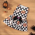 Halloween pumpkin pet dress with checkered pattern and black bat bow for small dogs - S / Halloween Checkerboard Dress