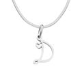 Silver-tone stainless steel snake chain necklace with initial D and heart pendant - Letter D (Steel Color)