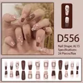Faux ongles French manucure marron avec strass scintillants de forme ballerine - Contraste Nude Rose Café Ligne Française Strass (D556) / 24 Pièces/Ensemble