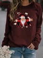 Detail of creative 3D Santa Claus print on burgundy long sleeve crewneck sweatshirt - Burgundy