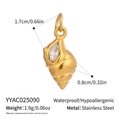 Detail view of 18K gold shell pendant with dimensions and stainless steel features - Scallop Zirconia Shape (YYAC025090)