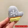 Plush Christmas glove badge in grey and yellow with snowflake embroidery, 5.5cm wide - Snowflake Glove