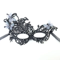 Elegant black lace masquerade mask with blue fabric butterflies and iridescent rhinestones - Rhinestone Butterfly Light Blue Mask (5706668349872)