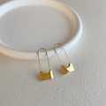 Minimalist gold safety pin earrings with geometric solid square pendant for women - Gold
