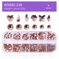 12-grid box of peach glass rhinestones with various shapes for professional nail art - Peach (ZSHZ-210)