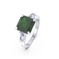 Elegant S925 sterling silver ring with square green gemstone and side zircons - Lzr11-p-6