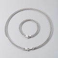 Silver stainless steel Cuban link chain necklace and bracelet set in polished finish - Bracelet 21.5cm / Round Polished / 9mm / Steel
