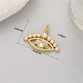 Makroansicht des 14K vergoldeten Evil Eye Anhängers mit Perlen und Kristallen samt Maßen - H-11589/Perle Böser Blick